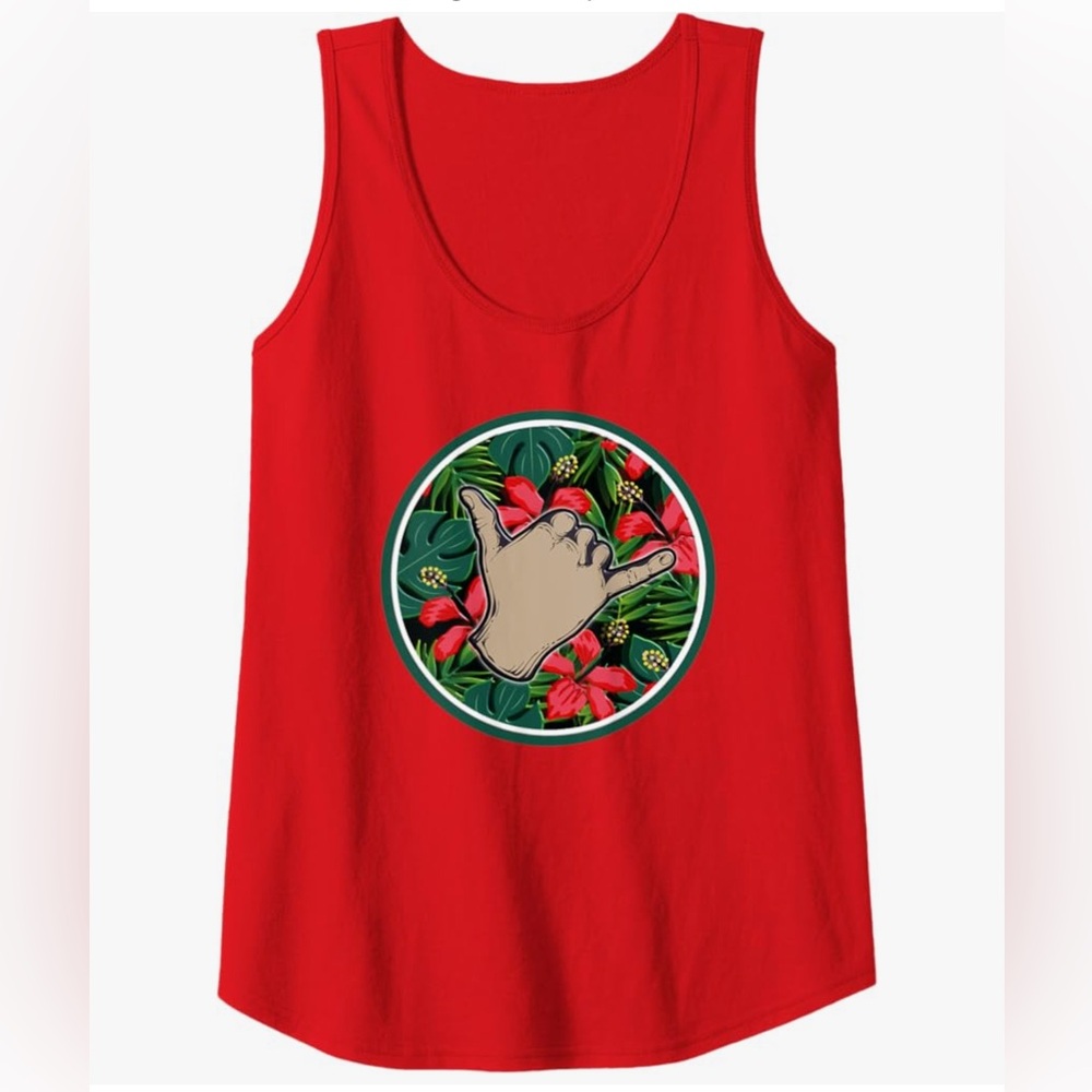 Good vibes Shaka Hand Sign Red Tank